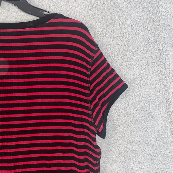 Chico's T Shirt Womens 3 Red Black Stripes Short Sleeve Round Neck Casual Top - Picture 12 of 15